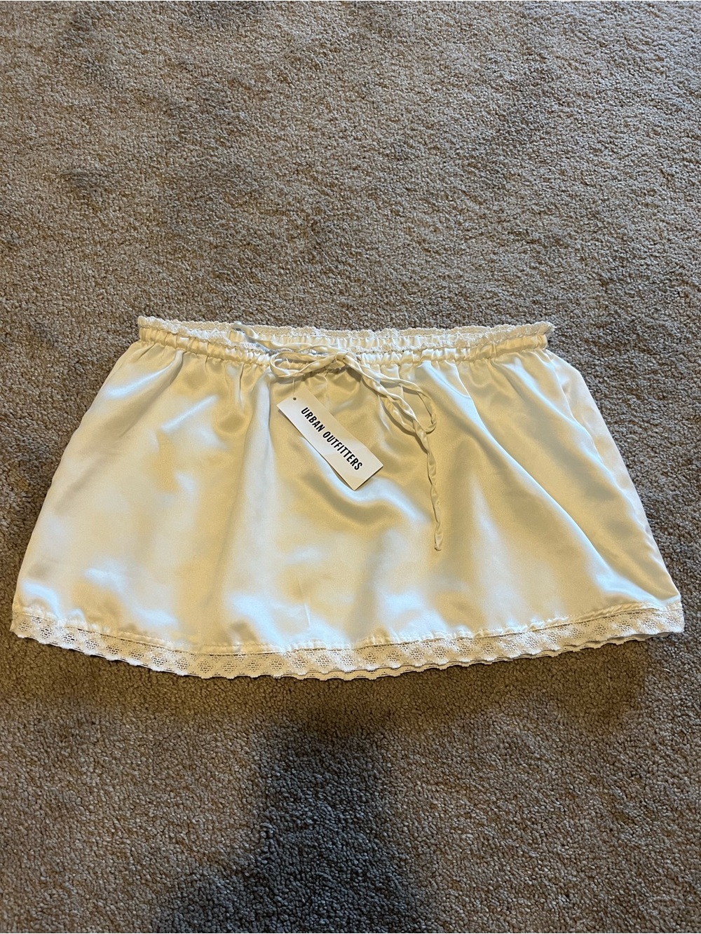 Urban Outfitters Ivory Satin Lace-Trim Mini Skirt
